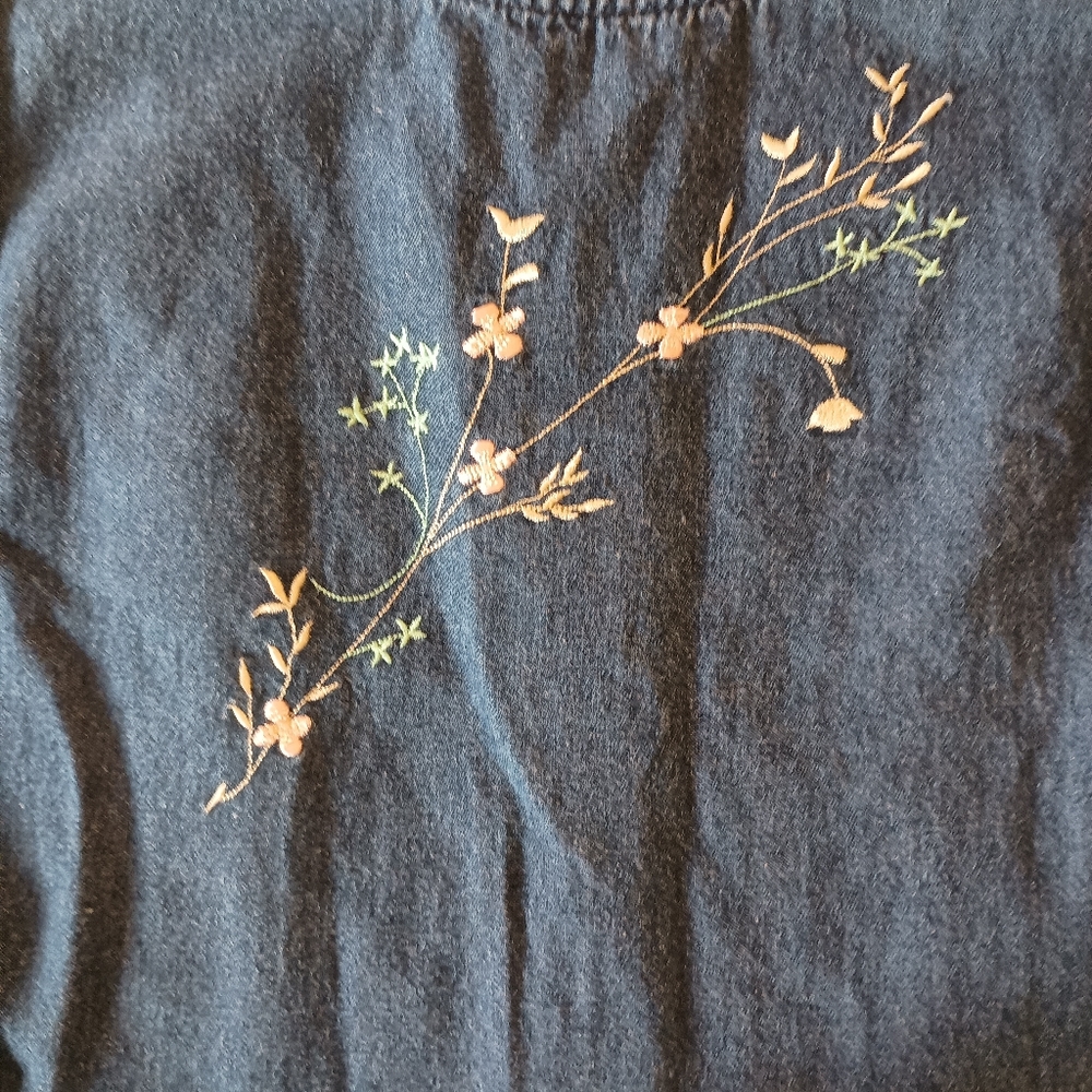 Vintage Dress Denim Midi Jumper Blue J. Women's Size Small Embroidered Flowers - Picture 2 of 10